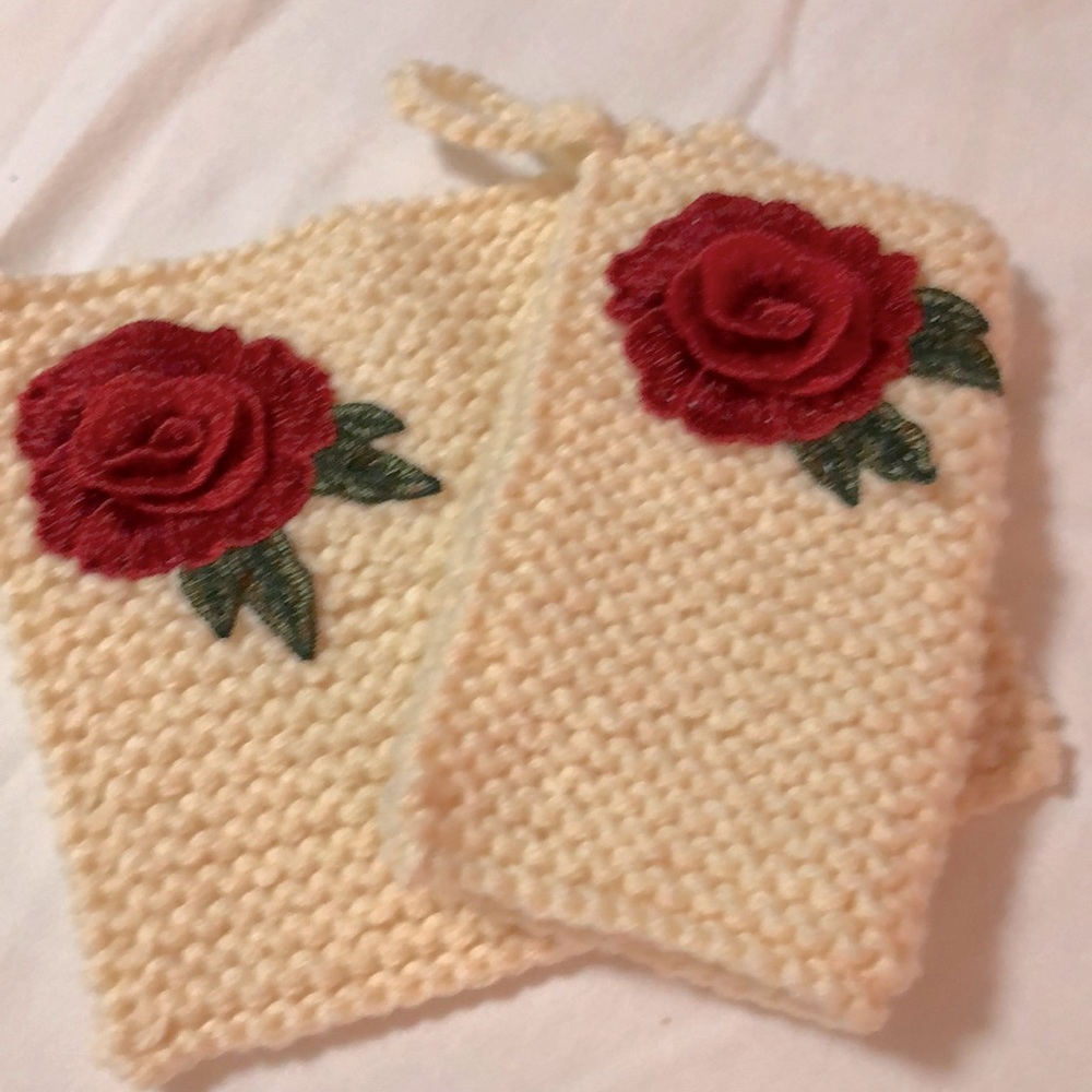 Hand Knitted Two (2) Holiday Potholders .
